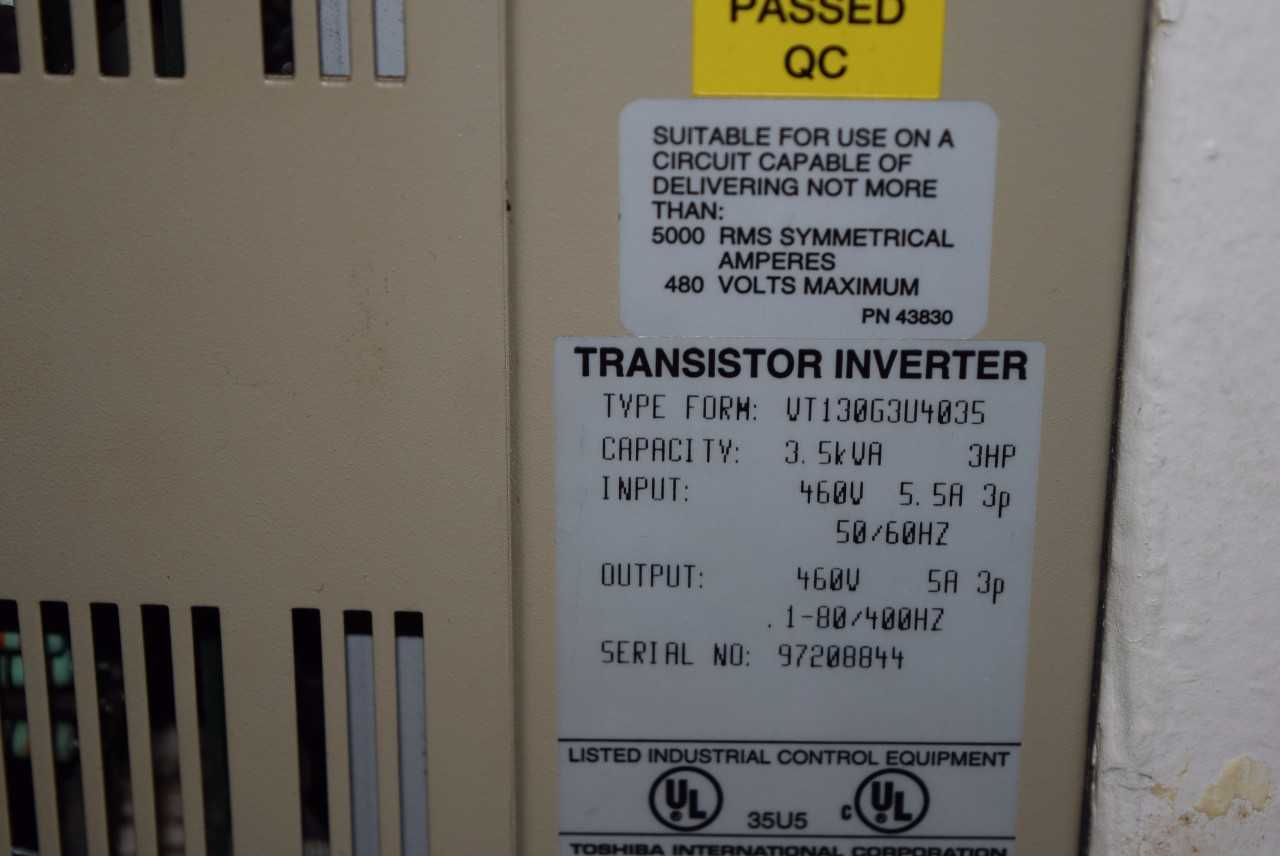 TOSHIBA TOSVERT-130 3 HP 460 V TRANSISTOR INVERTER - MISCELLANEOUS