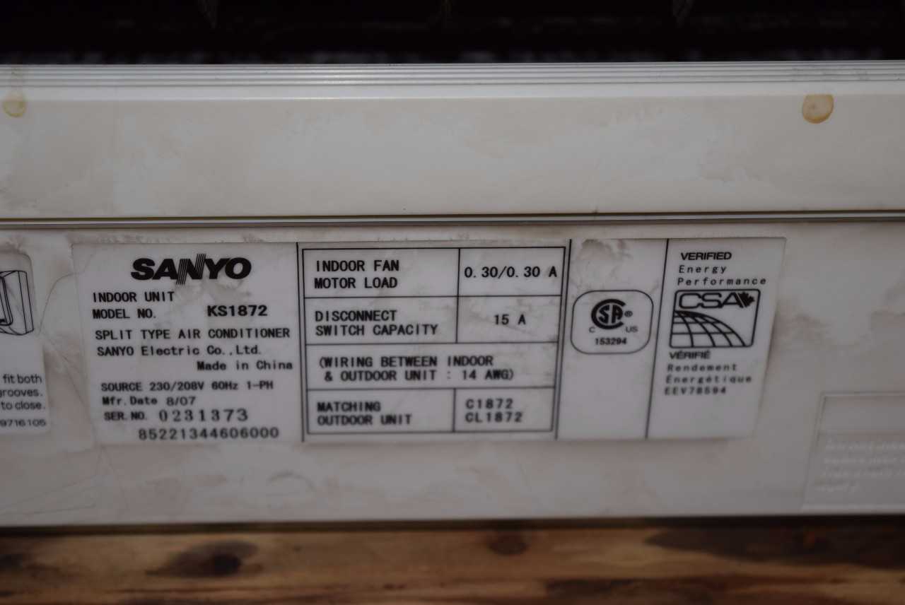 SANYO KS1872 AIR CONDITIONER - MISCELLANEOUS