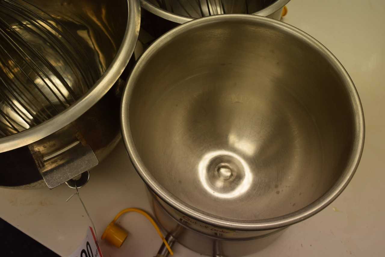LOT OF HOBART STAINLESS JACKETED MIXING BOWLS AND MIXER ATTACHMENTS - MISCELLANEOUS