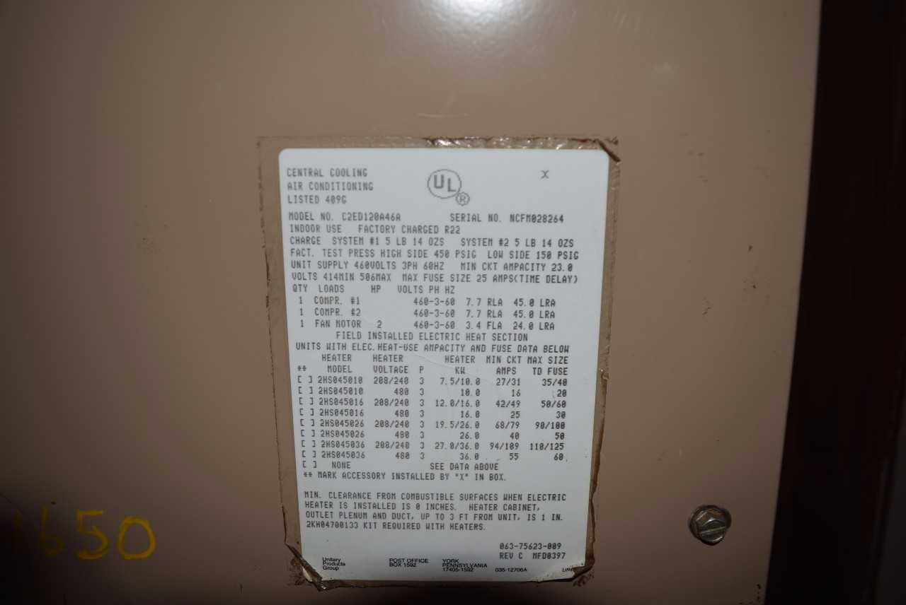 UNITARY PRODUCTS GROUP CENTRAL COOLING AIR CONDITIONER C2ED12046A - MISCELLANEOUS