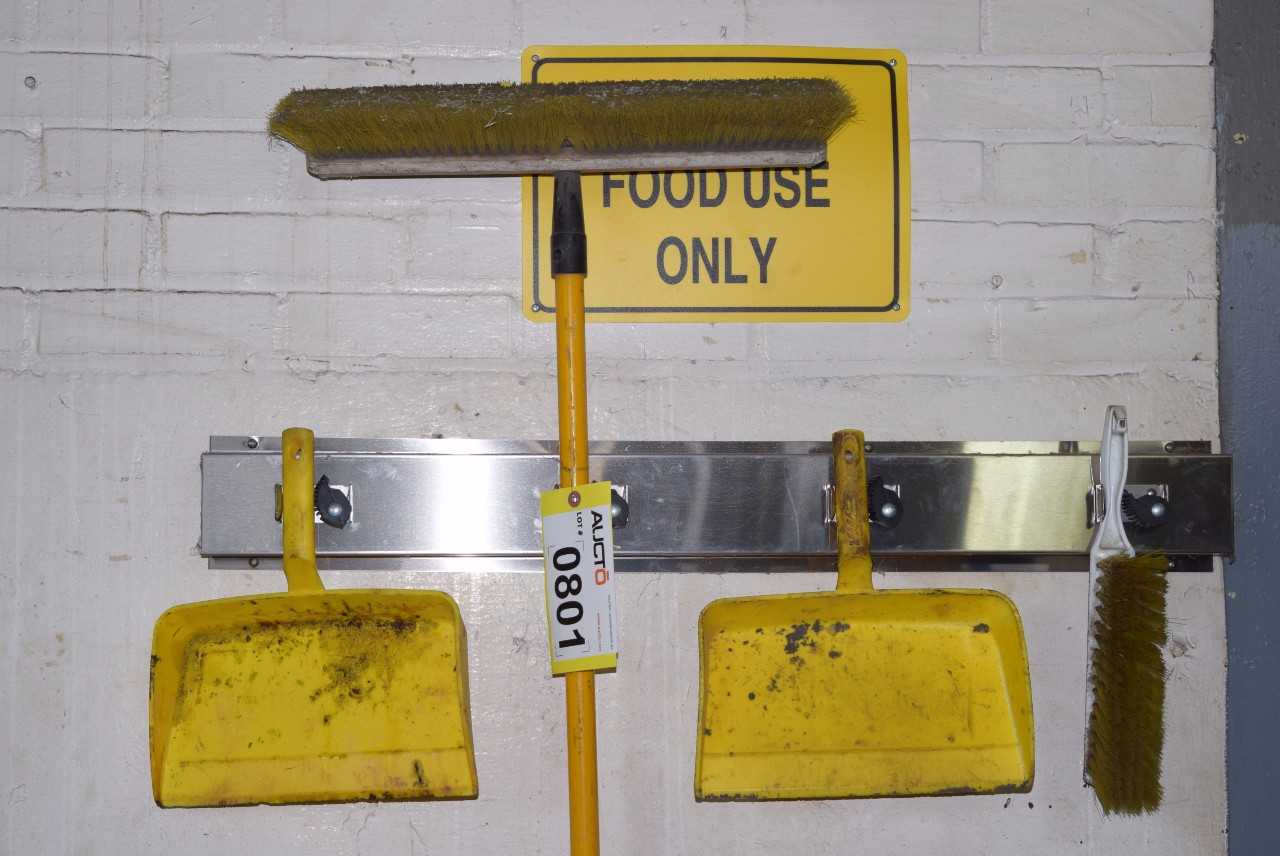 LOTS OF BROOM AND PANS WITH BRACKET - MISCELLANEOUS
