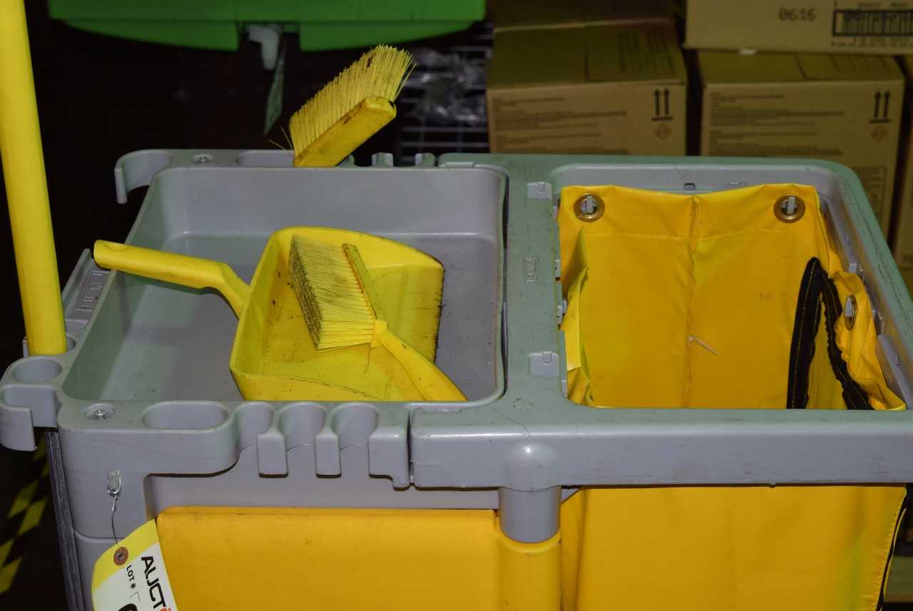 JANITORIAL CART WITH GLOVES AND BROOM - MISCELLANEOUS