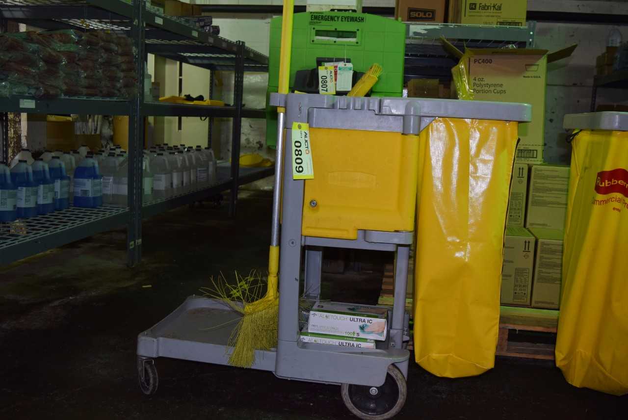 JANITORIAL CART WITH GLOVES AND BROOM - MISCELLANEOUS