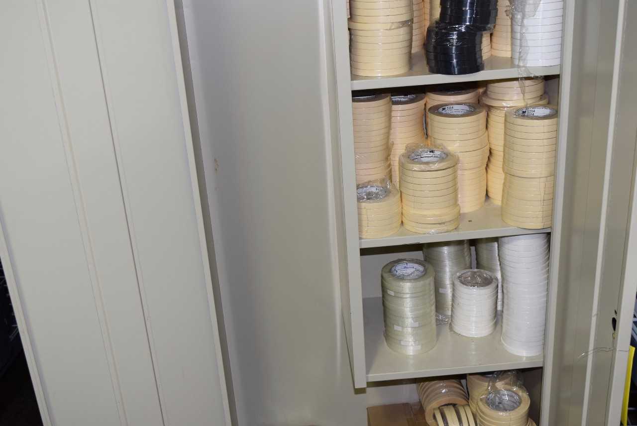 STEEL CABINET(30" X 66" X 15") WITH CONTENTS - ASSORTED TAPE - MISCELLANEOUS