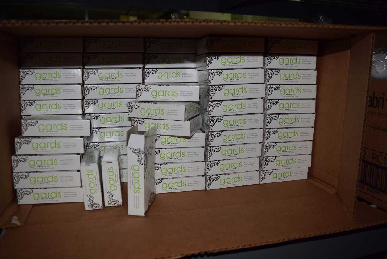 CONTENTS OF SHELVES - PLASTIC CUPS, SERVIETTES - MISCELLANEOUS