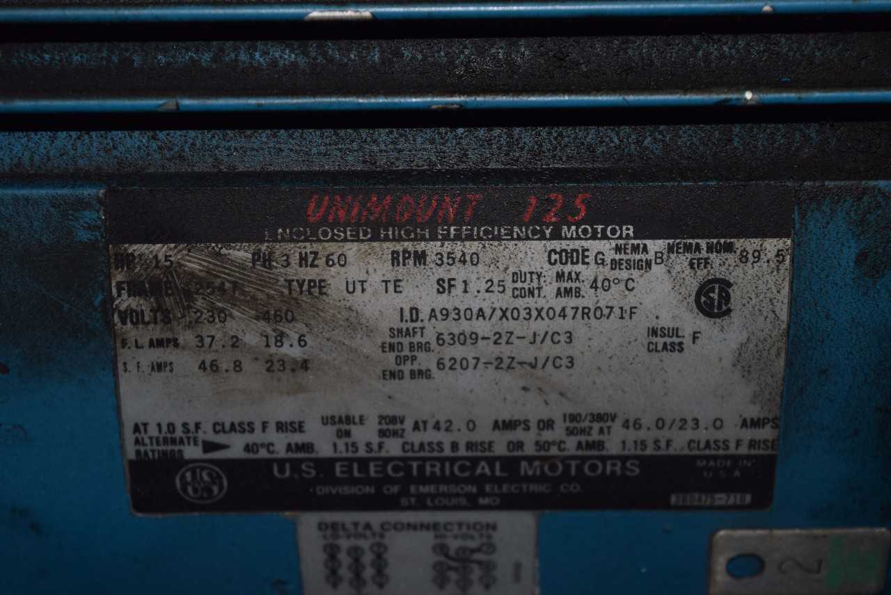 US ELECTRIC MOTORS 15 HP 230/460 VAC ELECTRIC MOTOR - MISCELLANEOUS