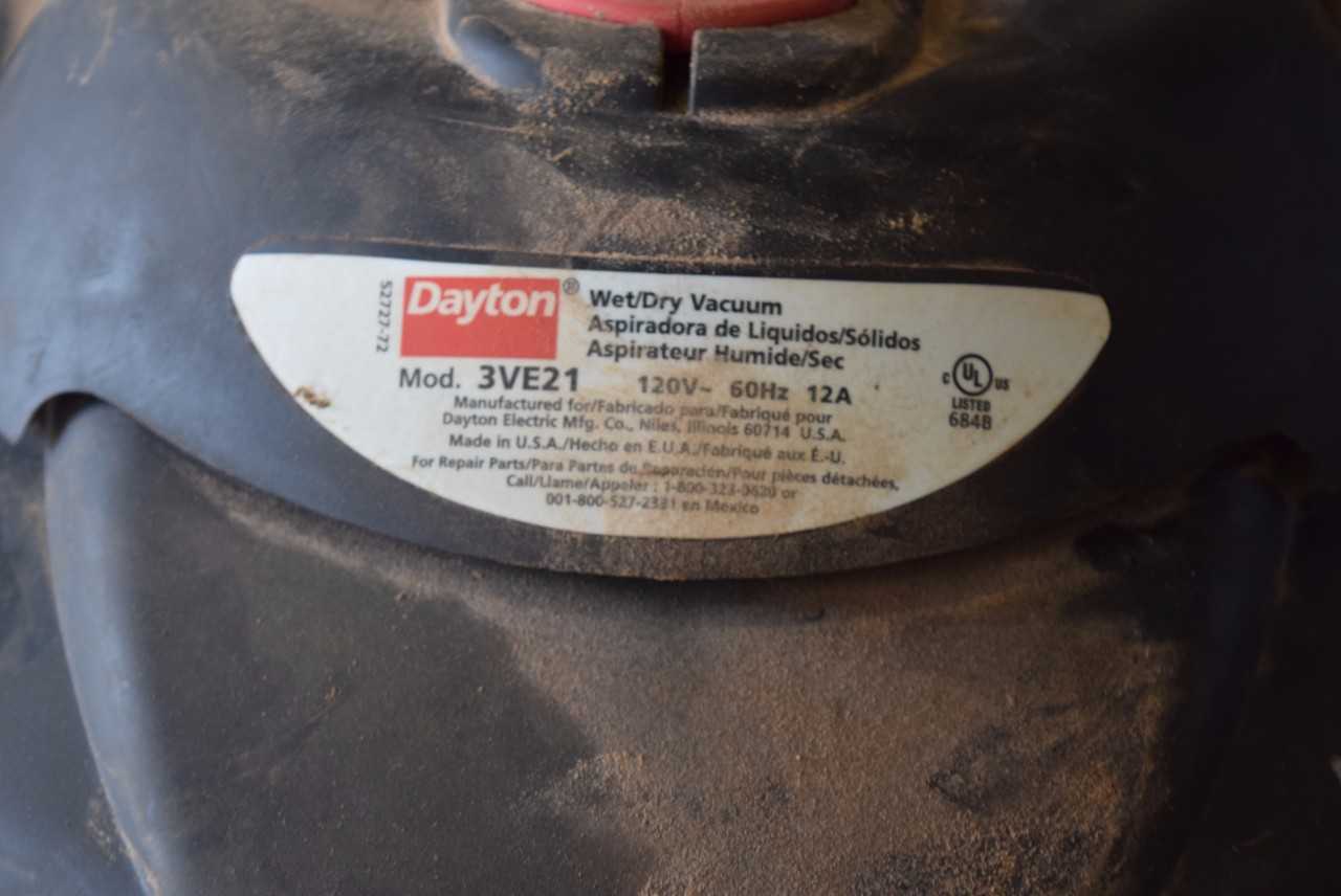 DAYTON MODEL 3VE21 WET/DRY VACUUM CLEANER - MISCELLANEOUS