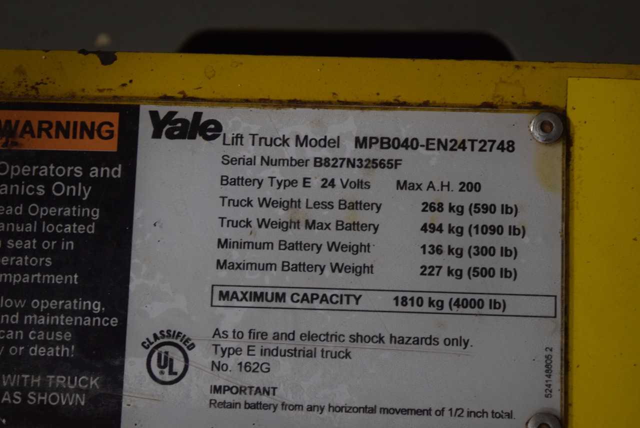 YALE MPB040-EN24T2748 4000 LBS. CAPACITY ELECTRIC PALLET JACK (DELAYED REMOVAL) - MISCELLANEOUS