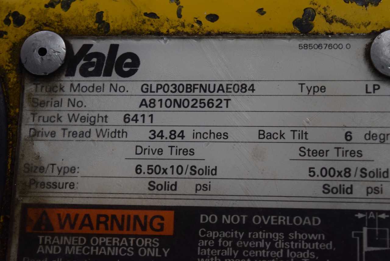 YALE GLP030BFNUAE084 2600 LBS. CAPACITY 8367.9 HOURS FORKLIFT (DELAYED REMOVAL) - MISCELLANEOUS