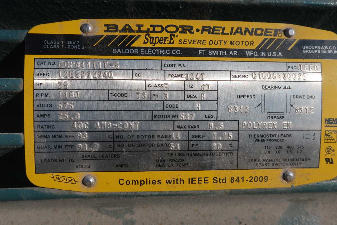 BALDOR ECP84111T-5 MOTOR 25HP 575V 1180RPM 3PH 324T - ELECTRIC MOTORS