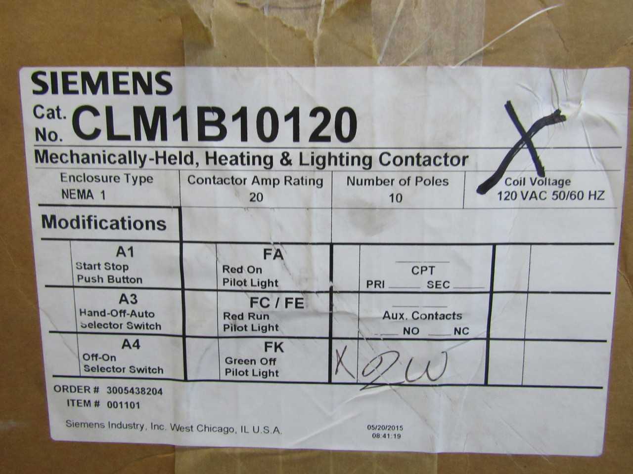 1x Siemens CLM1B10120 Lighting Contactor - CONTACTORS