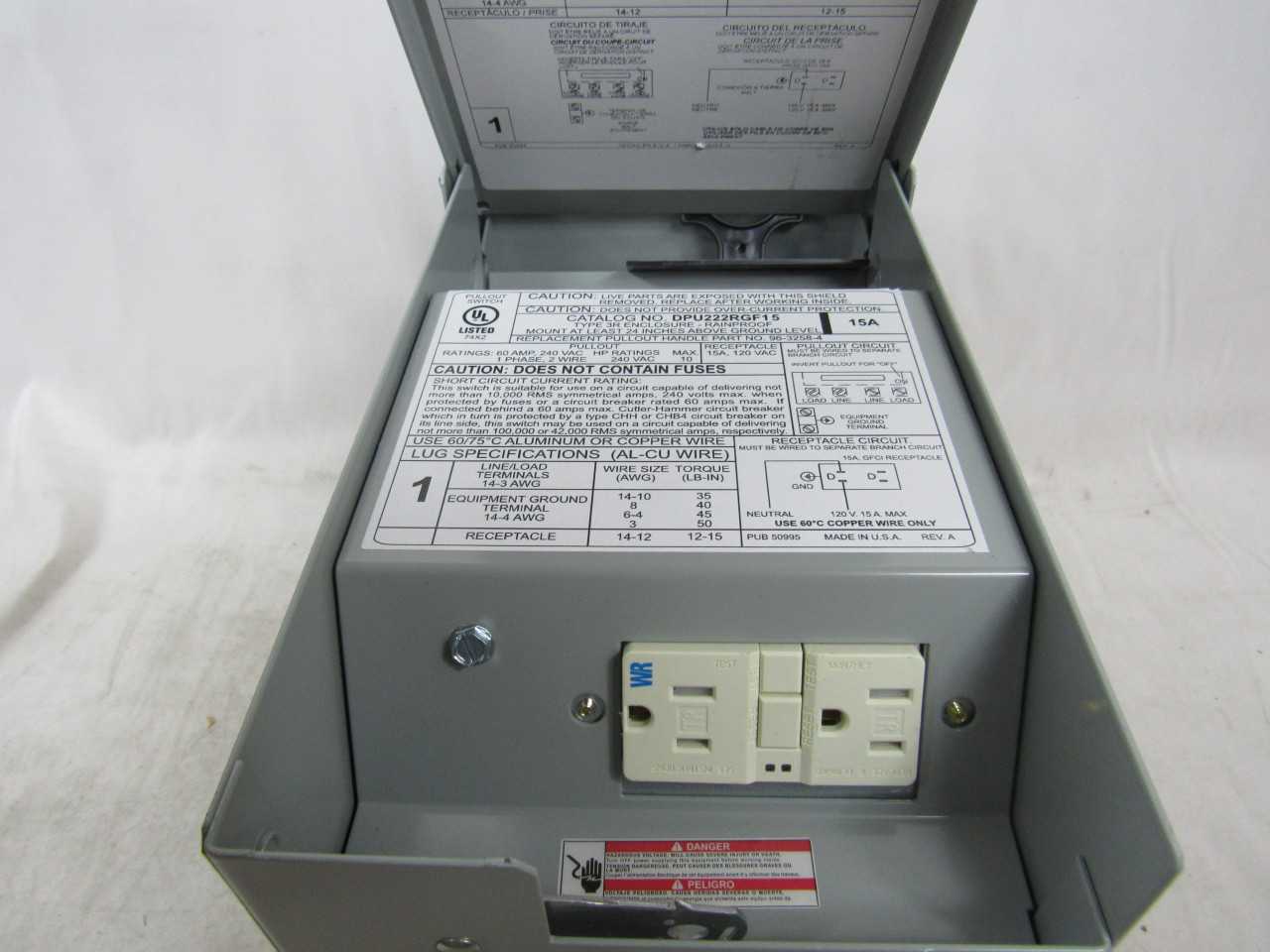 Lot of Qty 4x Eaton DPU222RGF15WTST Disconnect Switch Pullout - DISCONNECT SWITCHES