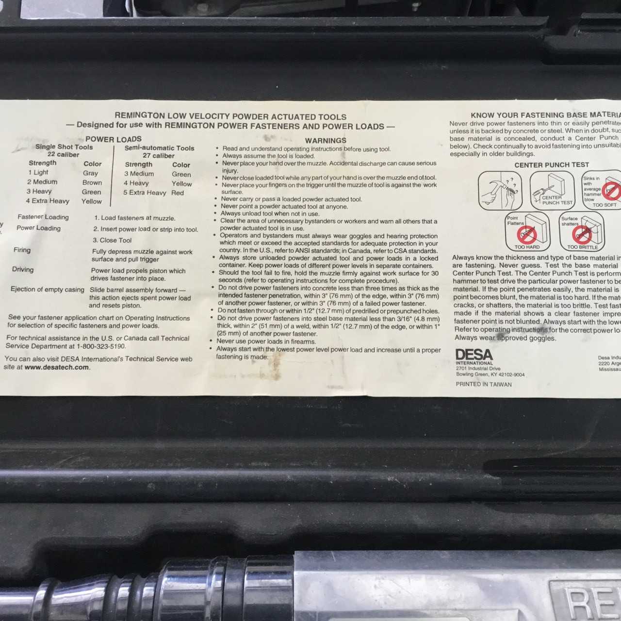 Remington Powder Actuated Tool - TOOL STORAGE