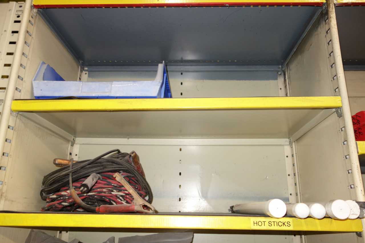 Contents of Shelving - Assorted Clamps, Hot Sticks, Connectors, Cords, and Jackets - SHELVING