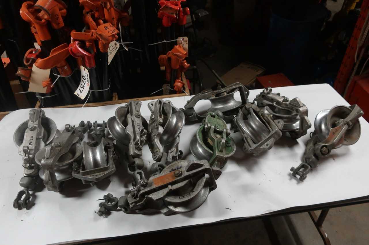 LOT OF 12 ASSORTED SHERMAN RILEY BLOCK AND TACKLE PULLEYTRAVELLERS - ELECTRIC POWER TOOLS