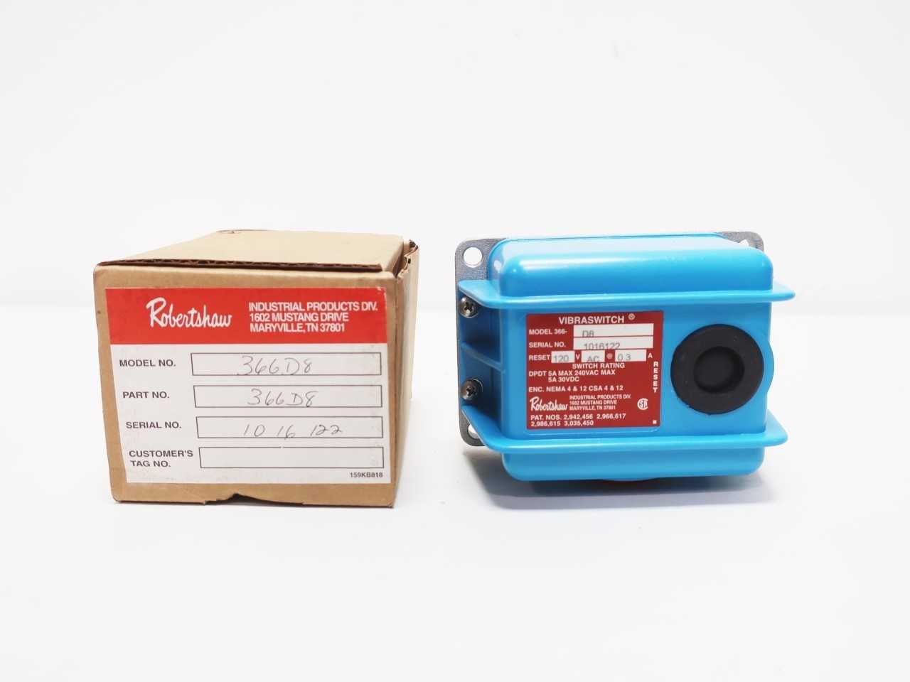 ROBERTSHAW 366-D8 VIBRASWITCH SWITCH 120V-AC VIBRATION SENSOR - ELECTRICAL COMPONENTS ROBERTSHAW 366-D8 VIBRASWITCH SWITCH 120V-AC VIBRATION SENSOR - ELECTRICAL COMPONENTS