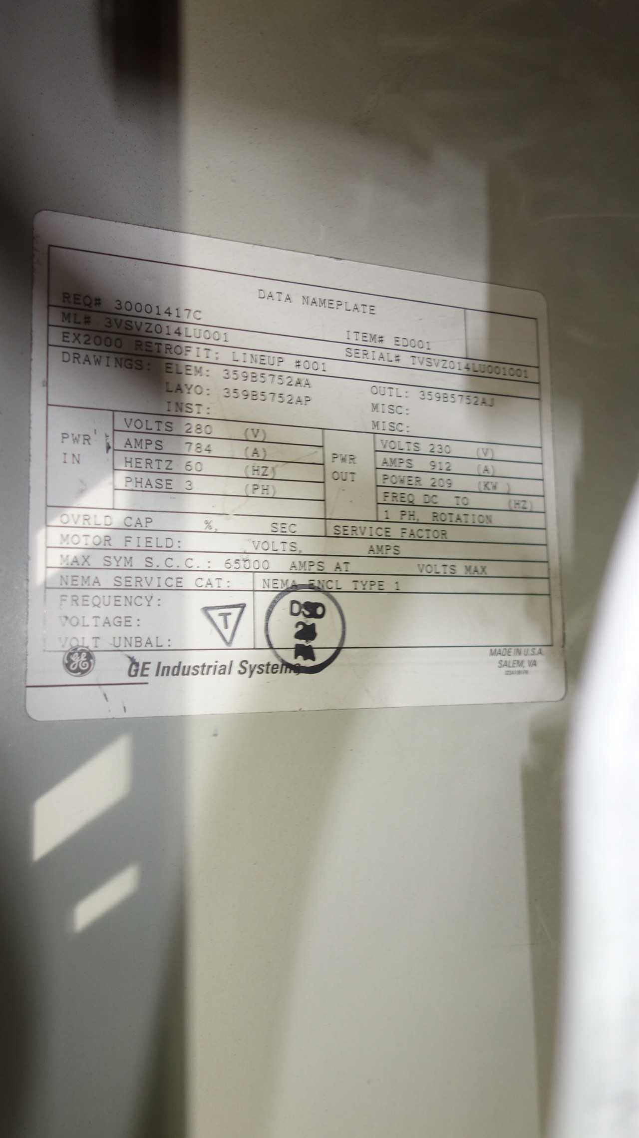 GE INDUSTRIAL EX2000 EXCITATION SYSTEM EXCITER - AUTOMATION & CONTROLS