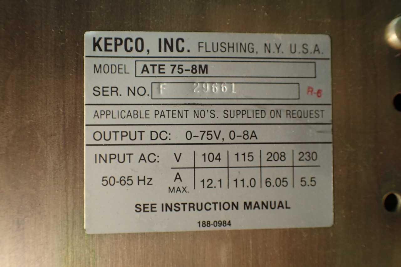 Kepco, ATE75-8M, 0-75V, Variable DC Power Supply: 0-8A, Used in Good Condition - ELECTRICAL COMPONENTS