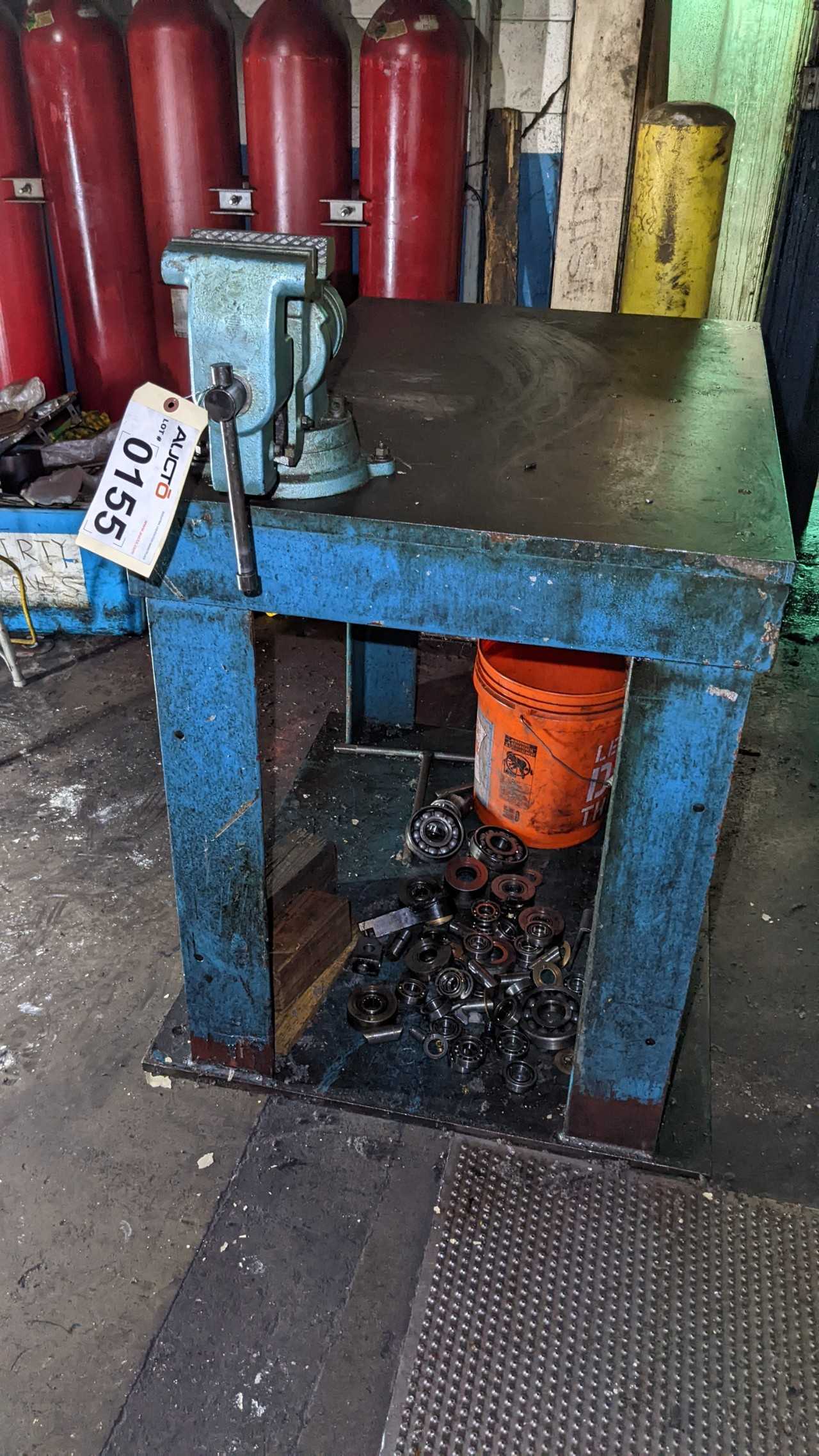 Lot of 42"x 28" steel work table with heavy duity table vise - PLANT & FACILITY