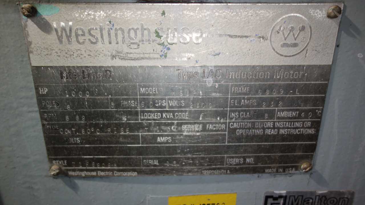 WESTINGHOUSE HSDP 1000HP MOTOR 2300V 6809L 889RPM - ELECTRIC MOTORS