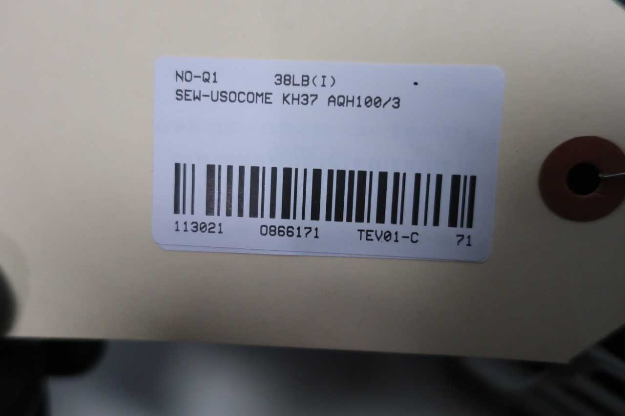 SEW-USOCOME KH37 AQH100/3 10.49:1 BEVEL GEAR REDUCER - GEAR REDUCERS