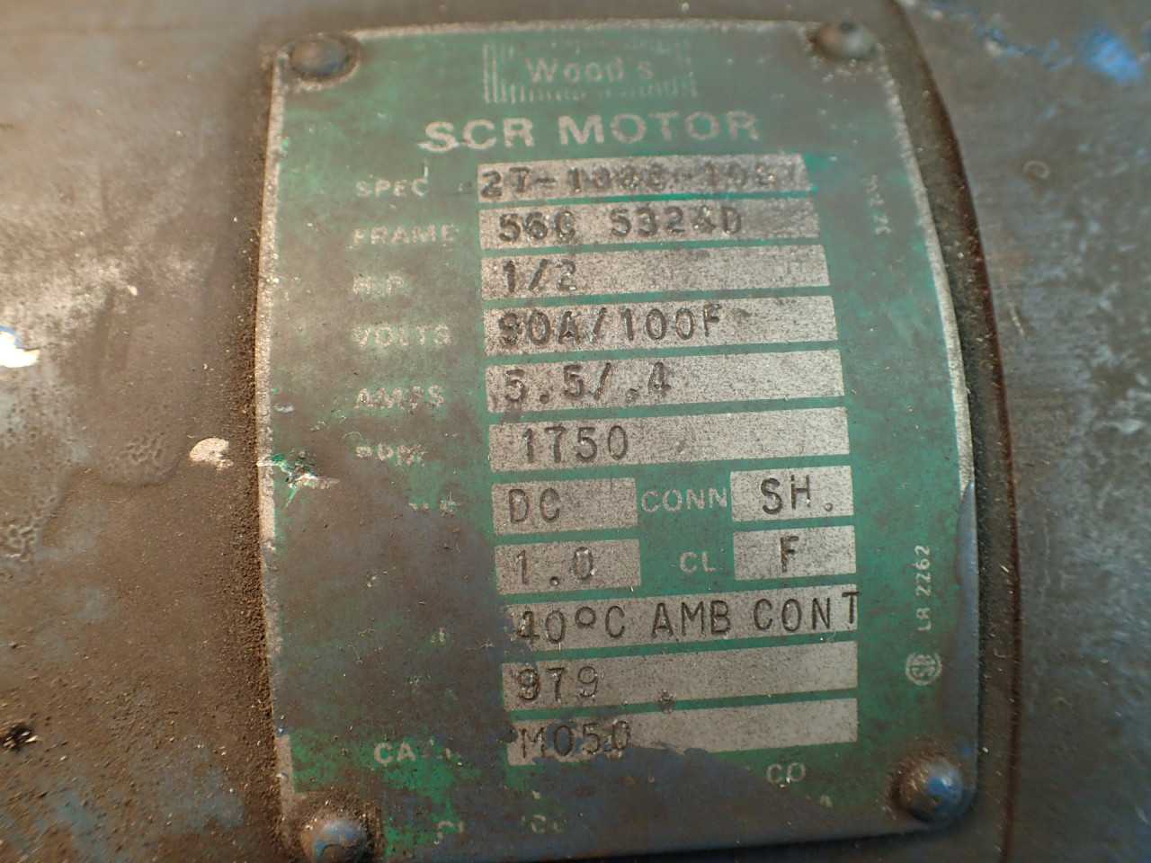 Woods SCR DC Electric Motor .5HP 1750-RPM 90v Arm 100v Field fr 56C 27-1088-1087 - ELECTRIC MOTORS