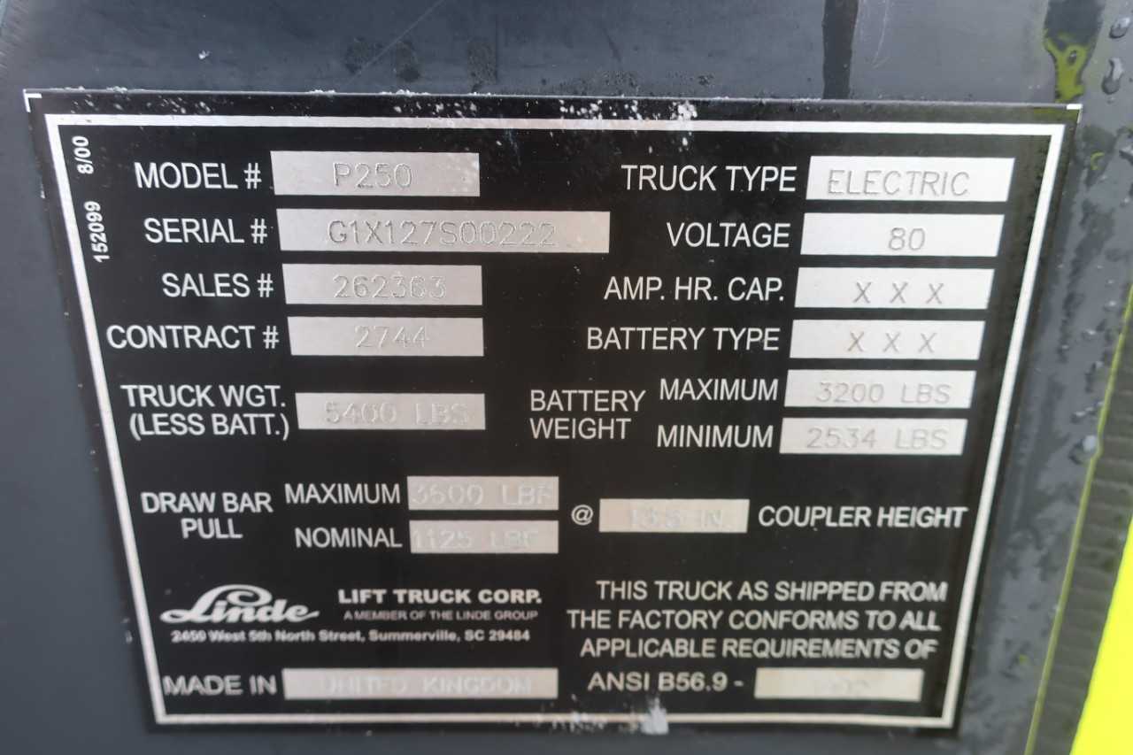 LINDE P250 80V ELECTRIC LOAD TRANSPORTER W/O BATTERY - ELECTRICAL COMPONENTS