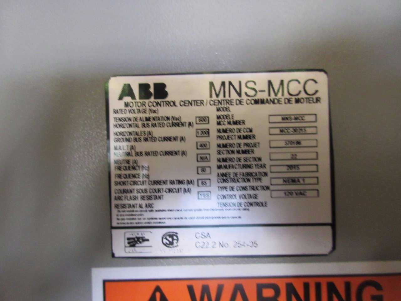 NEW ABB MNS-MCC 3X VERTICAL MCC SECTIONS 3X FEEDER BUCKET SWITCHGEAR - MISCELLANEOUS