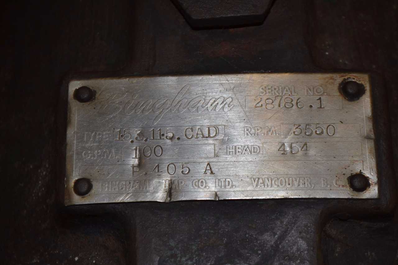 BINGHAM 1.5X3X11.5 CAD 100 GPM CENTRIFUGAL PUMP - MISCELLANEOUS