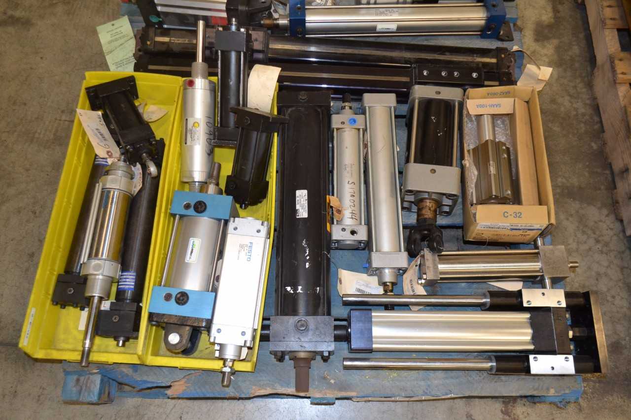 2 PALLETS OF ASSORTED PNEUMATIC CYLINDERS, FESTO - MISCELLANEOUS