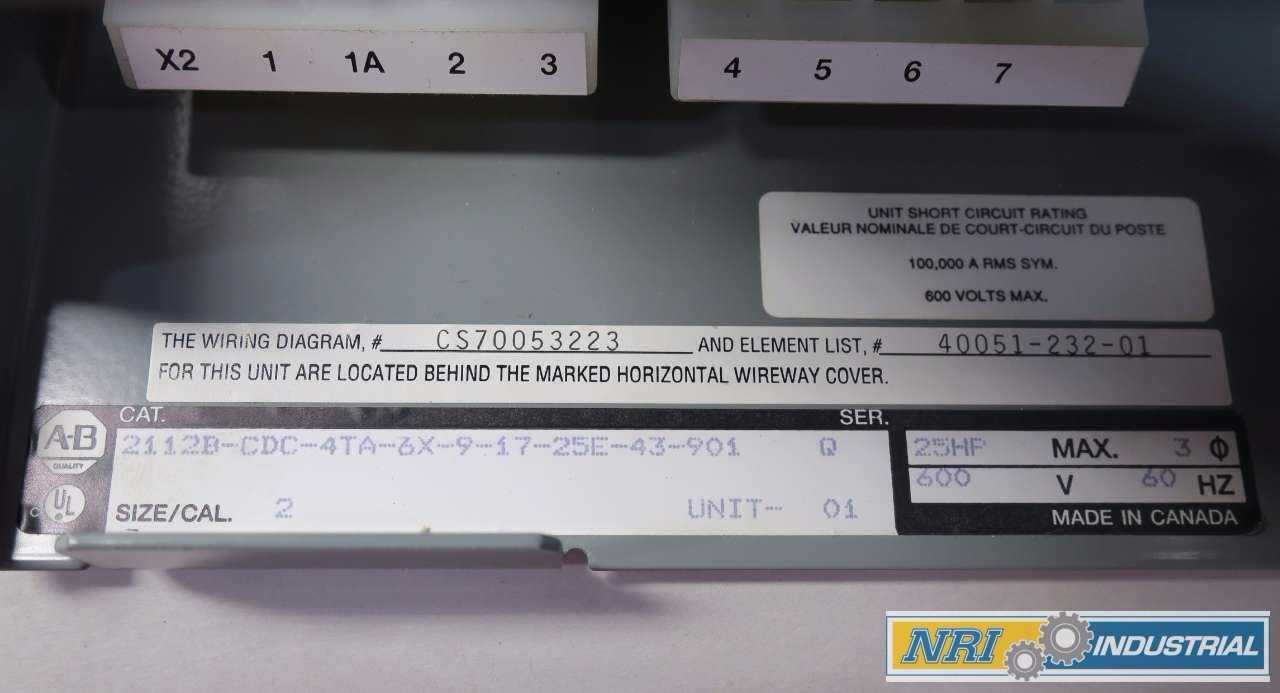 ALLEN BRADLEY 25HP SIZE 2 STARTER MCC BUCKET - MISCELLANEOUS