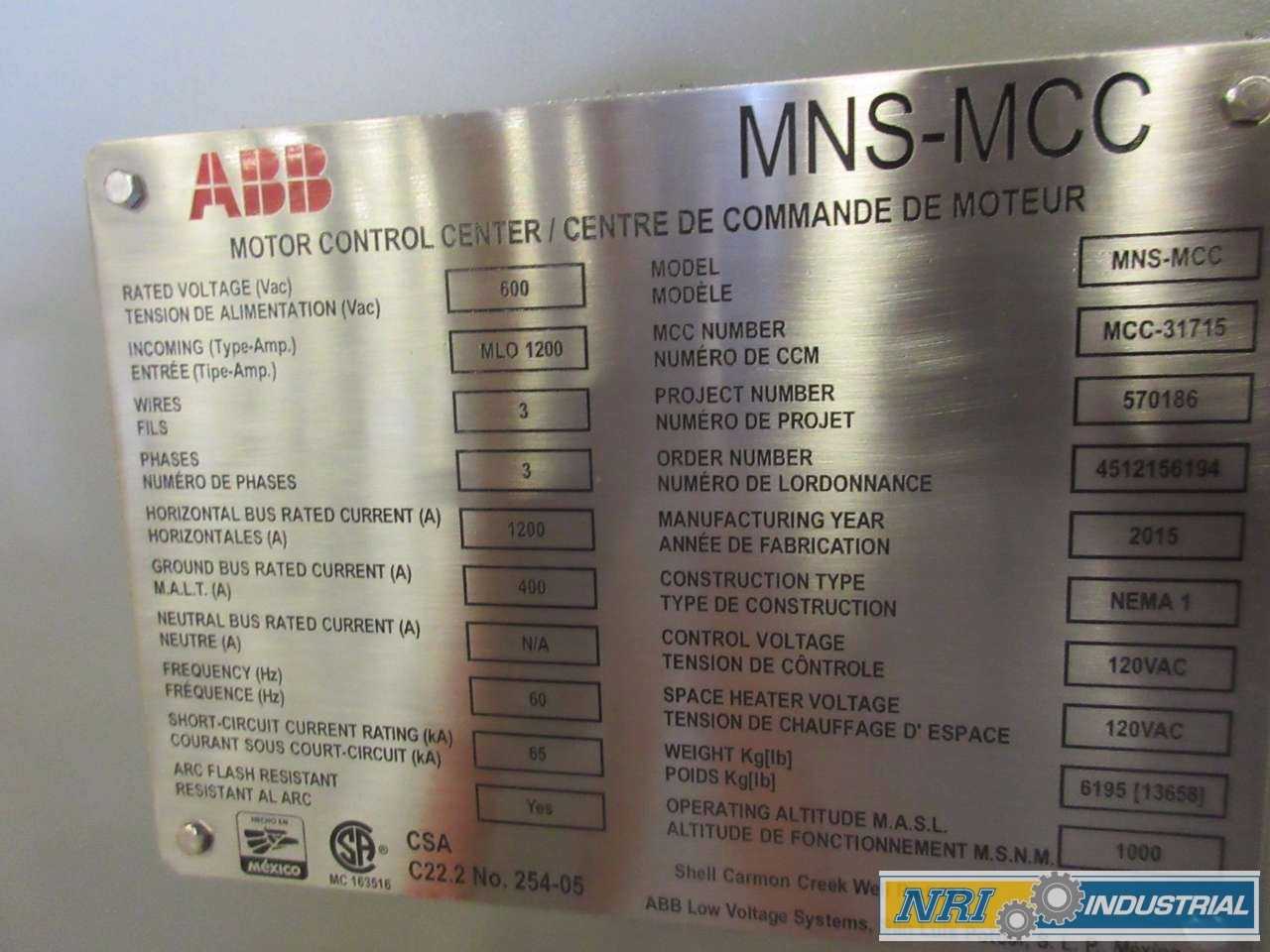 NEW ABB MNS-MCC 1200A AMP 600V-AC MCC SWITCHGEAR INCOMING MAIN - MISCELLANEOUS