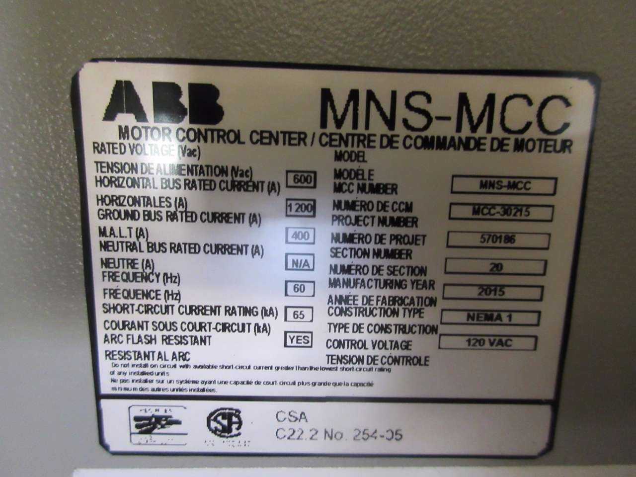 NEW ABB MNS-MCC 3X VERTICAL MCC SECTIONS 18X FEEDER BUCKET SWITCHGEAR - MISCELLANEOUS
