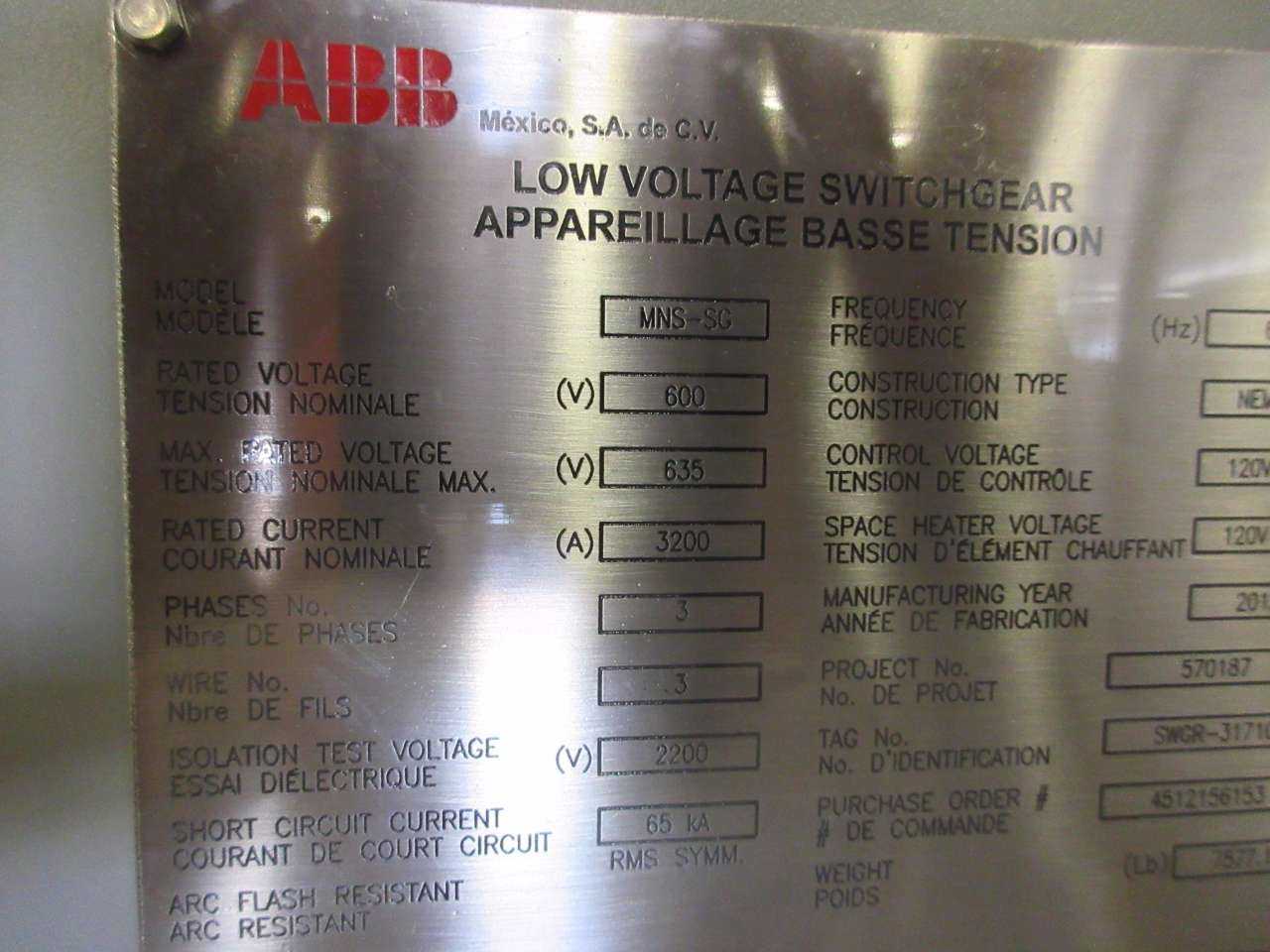 NEW ABB MNS-SG SWITCHGEAR 5X SACE E2S-A 1600A 1X SACE E4S-A 3200A BREAKER - MISCELLANEOUS