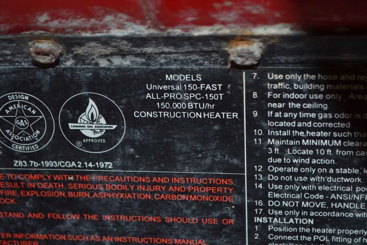 UNIVERSAL 150-FAST ALL-PRO SPC-150T PROPANE HEATER - MISCELLANEOUS
