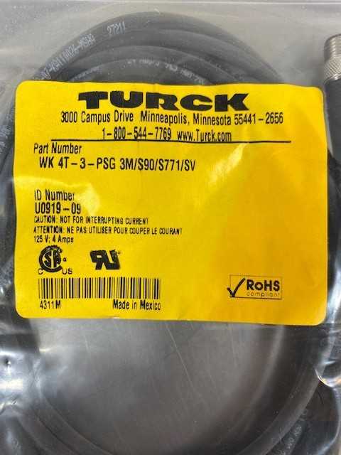 Lot of 25 TURCK WK4T-3-PSG3M/S90/S771/SV ID# U0919-09 MOLDED CORDSET - New Open Box Item - ELECTRICAL COMPONENTS