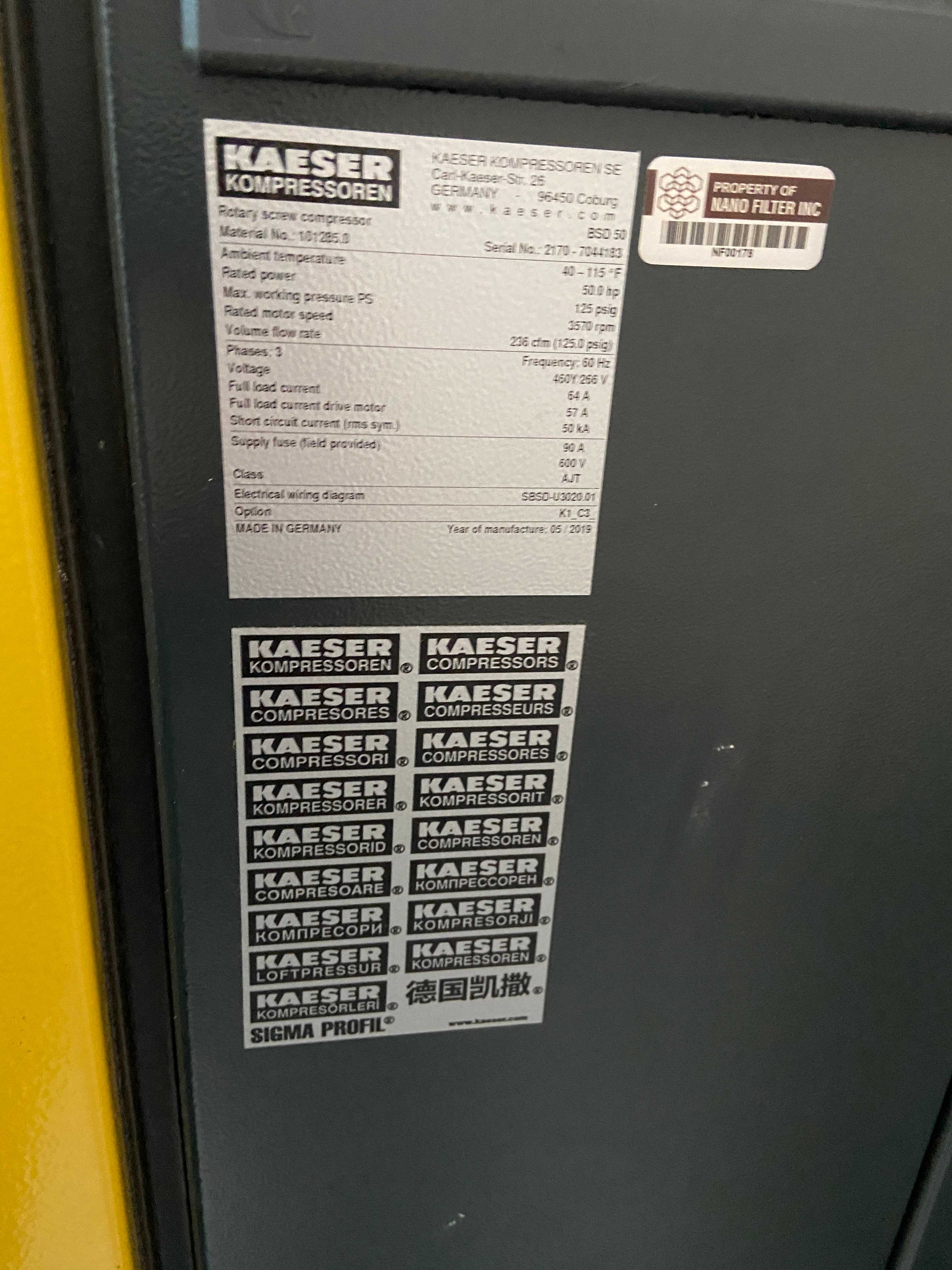 Rotary Screw Kaeser Compressor 50HP - AIR COMPRESSORS