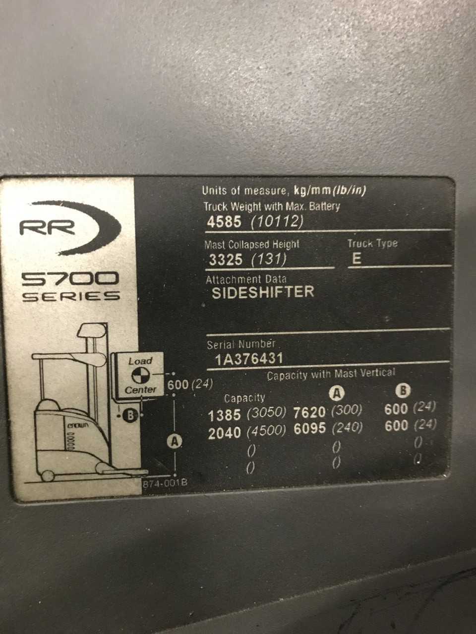 2011 Crown RR5725-45 reach truck, Rogers, MN - REACH TRUCKS