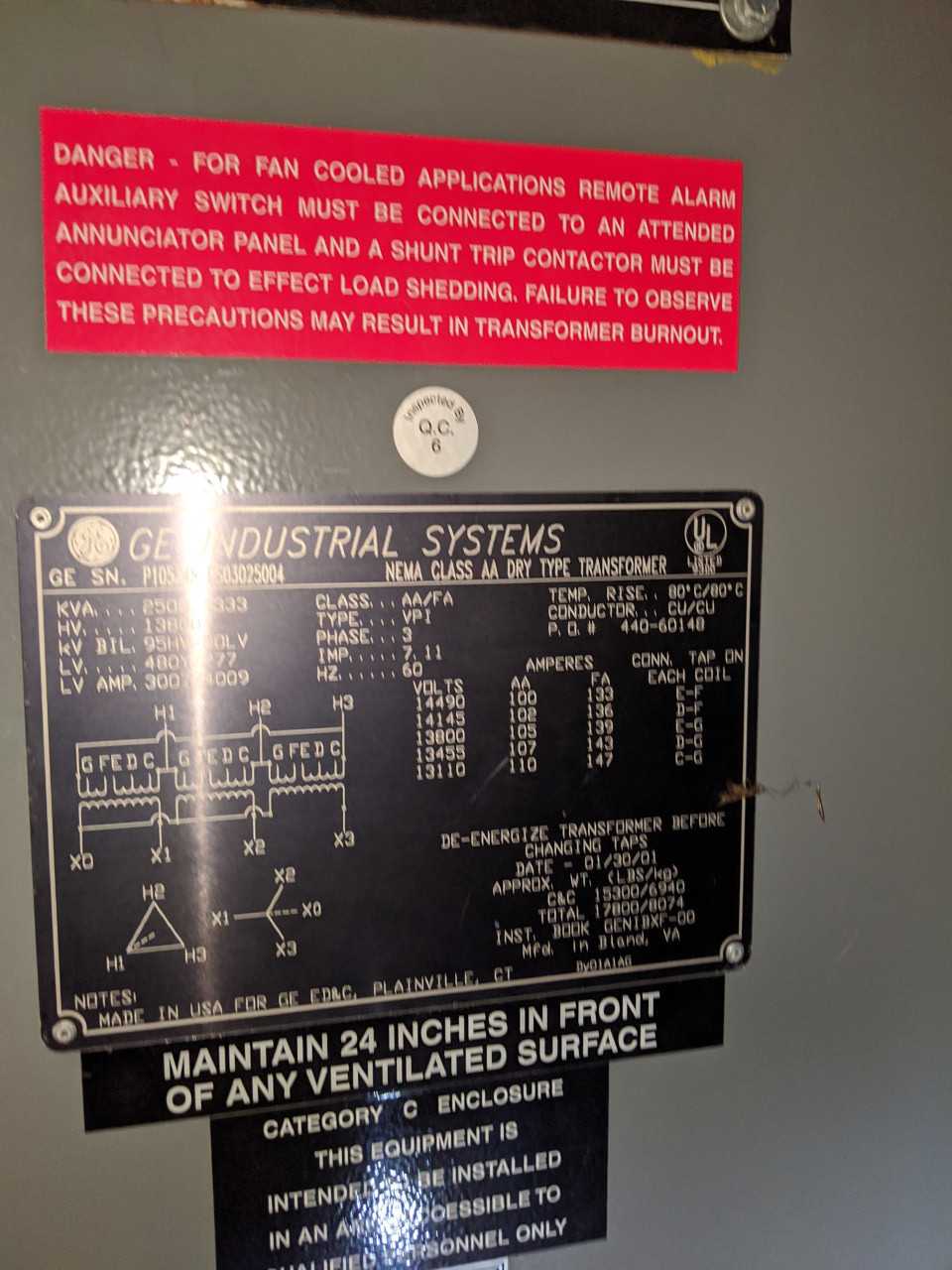 GE INDUSTRIAL AA/FA 2500 / 3333KVA DRY TRANSFORMER - CONTROL TRANSFORMERS