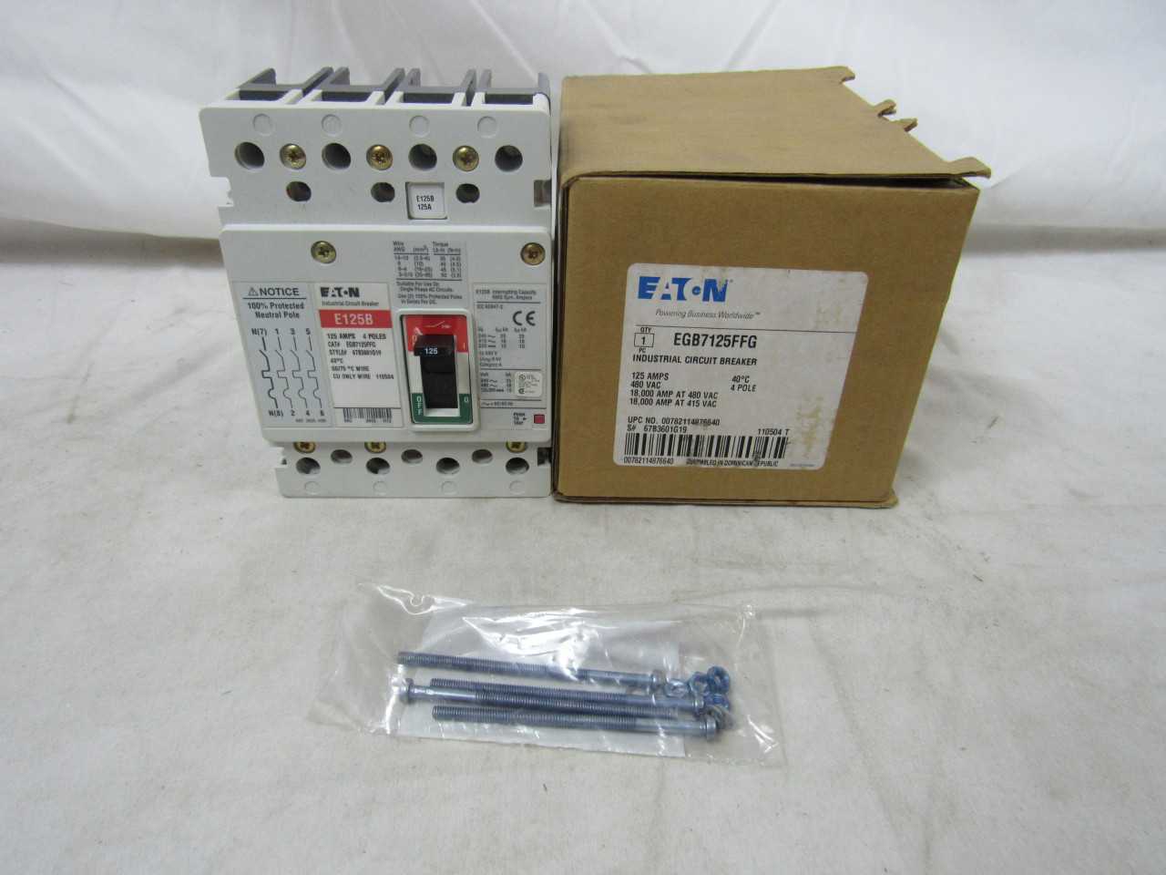 Lot of Qty 1x Eaton EGB7125FFG MCCB EGB 4P 125A 480VAC - ELECTRICAL COMPONENTS Lot of Qty 1x Eaton EGB7125FFG MCCB EGB 4P 125A 480VAC - ELECTRICAL COMPONENTS
