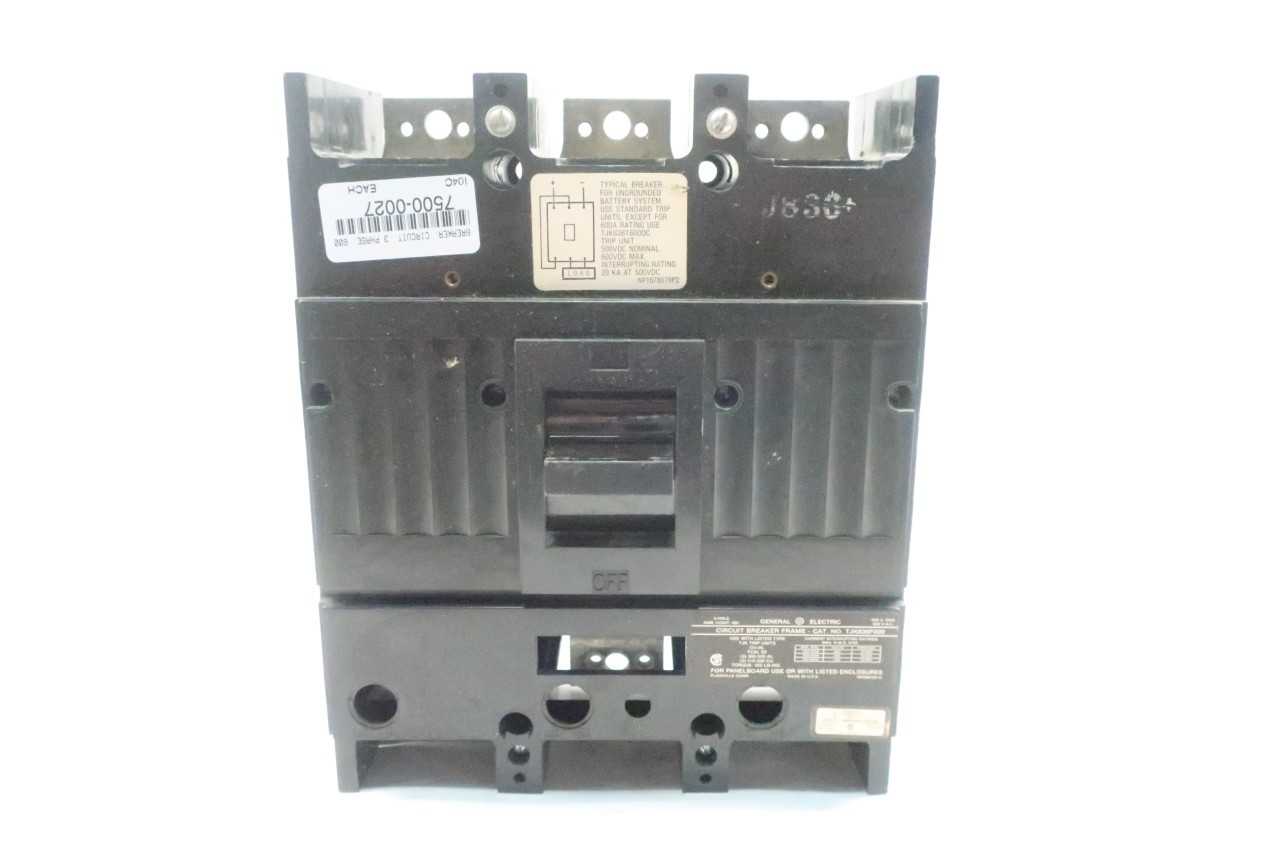 GENERAL ELECTRIC GE TJK636F000 3P 600A AMP 600V-AC MOLDED CASE CIRCUIT BREAKER - CIRCUIT BREAKERS