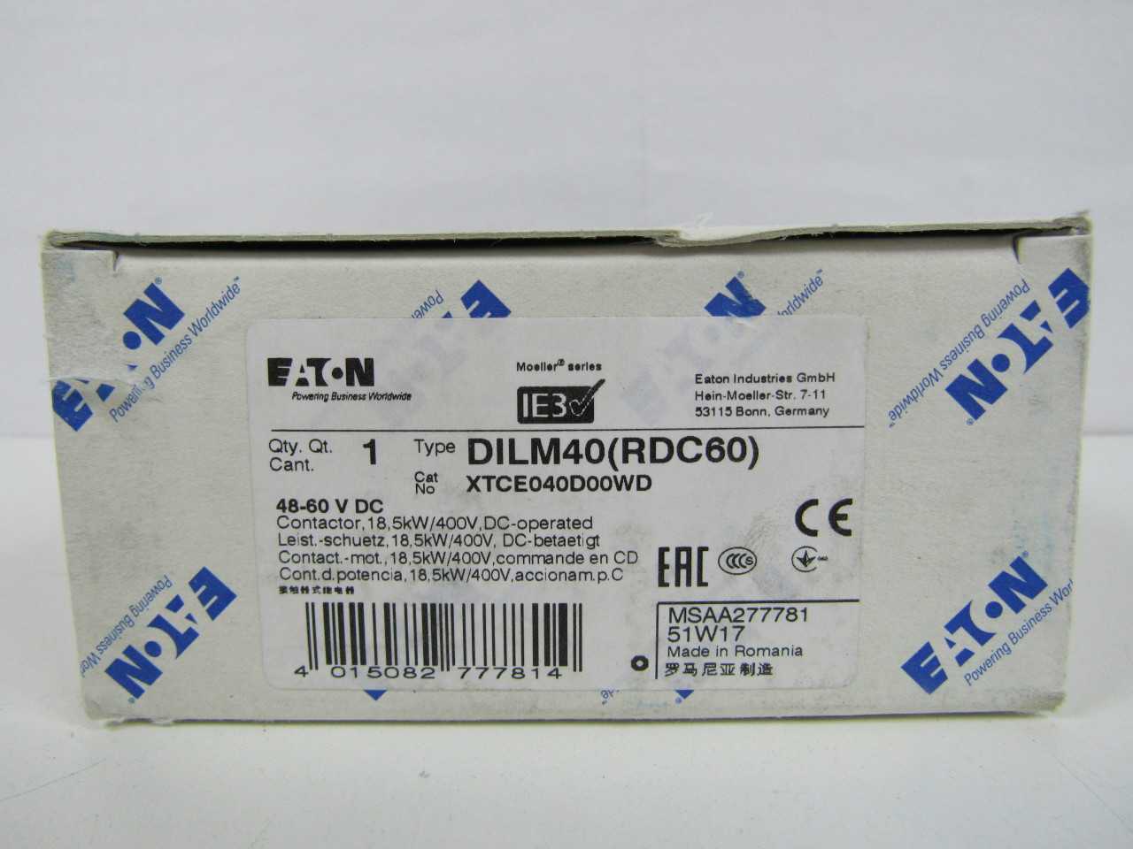 Quantity of 22x XTCE040D00WD Contactors - CONTACTORS