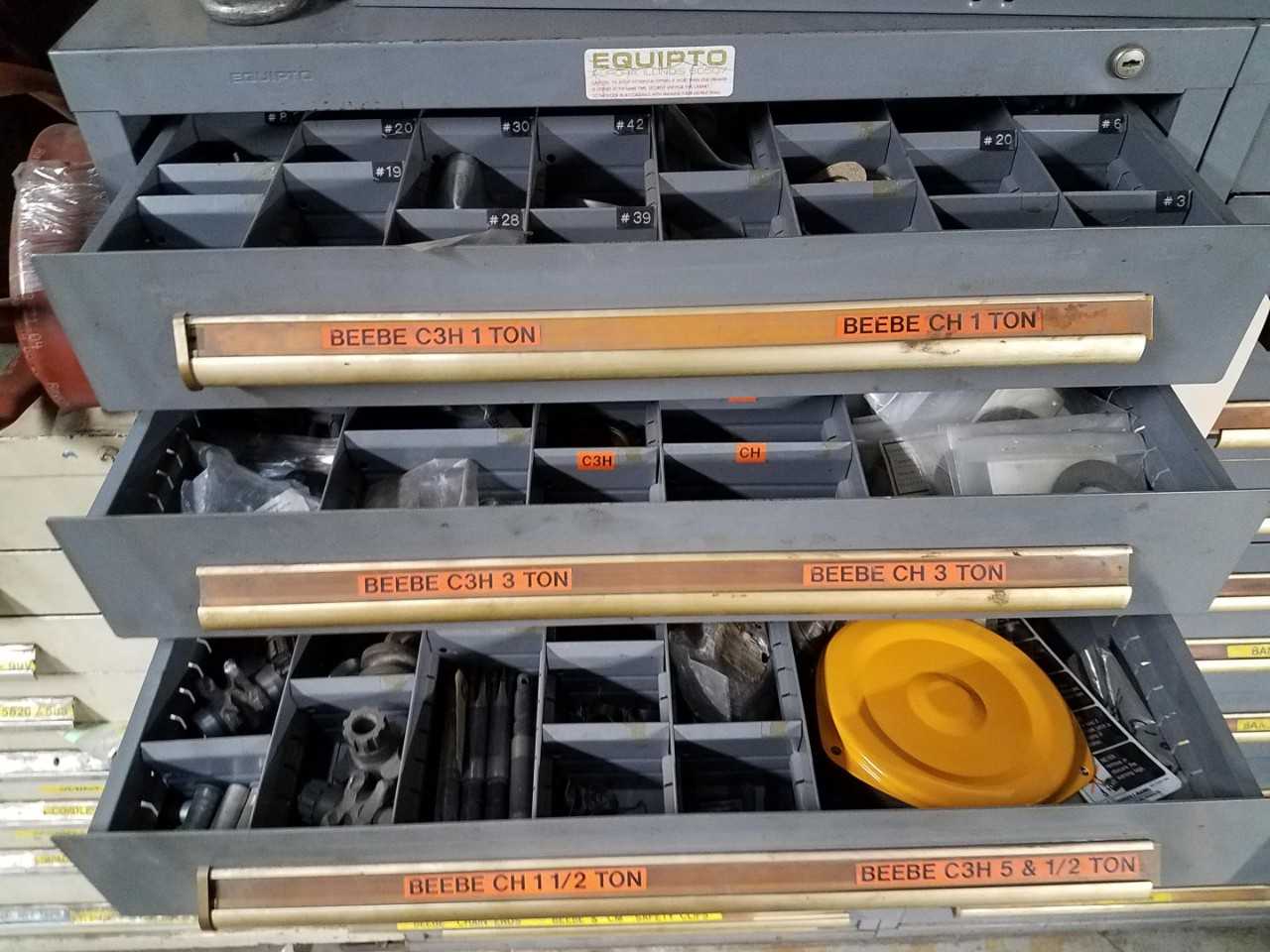 11-drawer cabinet with Beebe and Harrington hoist parts - LIFTING EQUIPMENT
