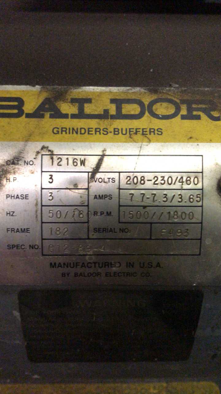 BALDOR 1216W 3HP 3PH 1800RPM 460V GRINDER BUFFER - GRINDING MACHINES
