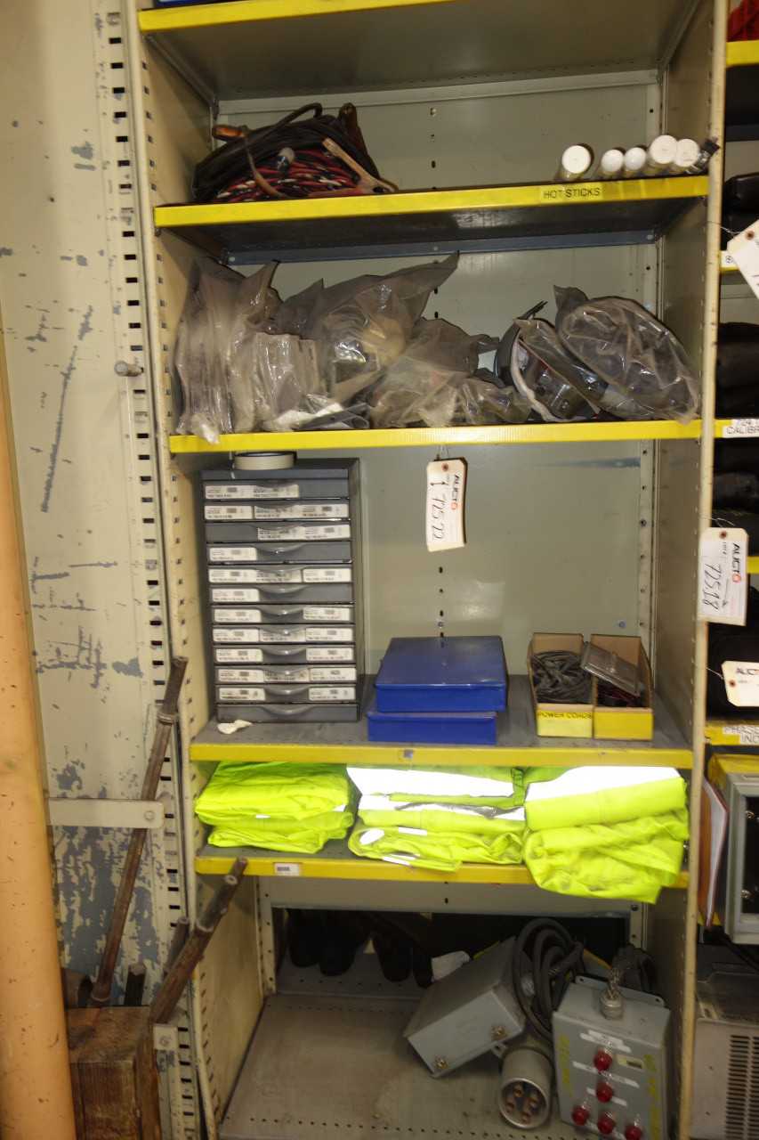 Contents of Shelving - Assorted Clamps, Hot Sticks, Connectors, Cords, and Jackets - SHELVING