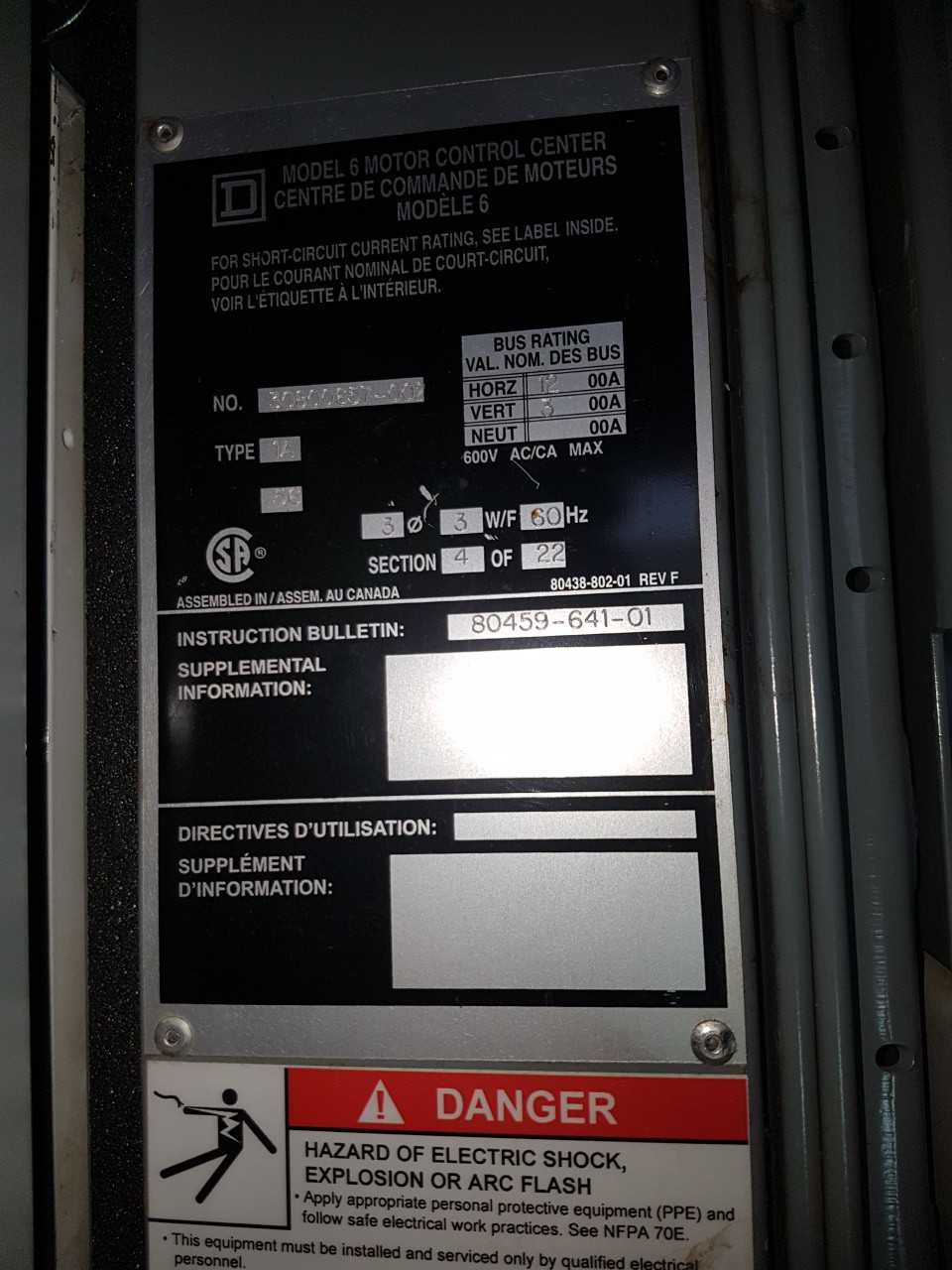1200A SQD Model 6 Intelligent Motor control center triple sections SIZE 2STR 30AMPS BREAKERS 15HP VFS - MOTOR CONTROL CENTERS