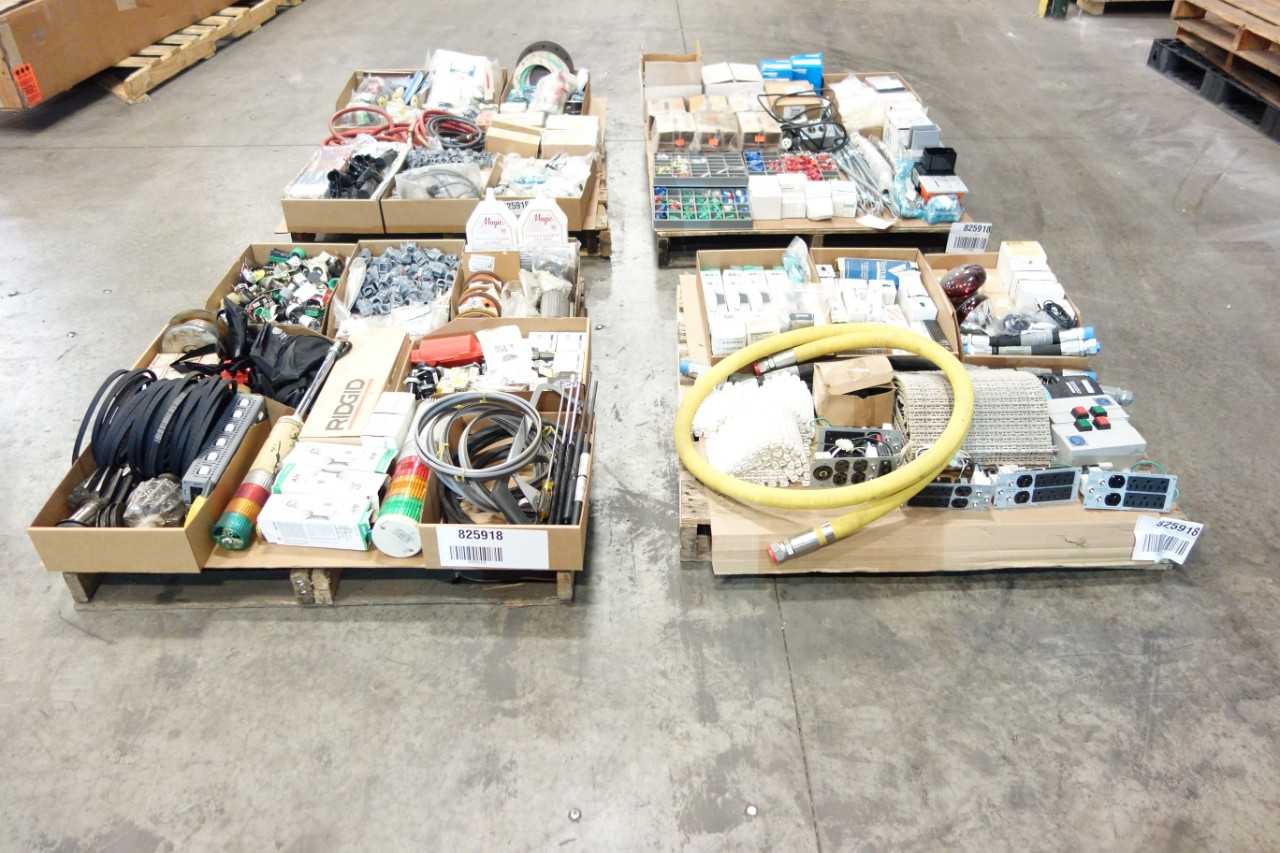 4 PALLETS OF ASSORTED MISCELLANEOUS INDUSTRIAL SURPLUS - ELECTRICAL COMPONENTS