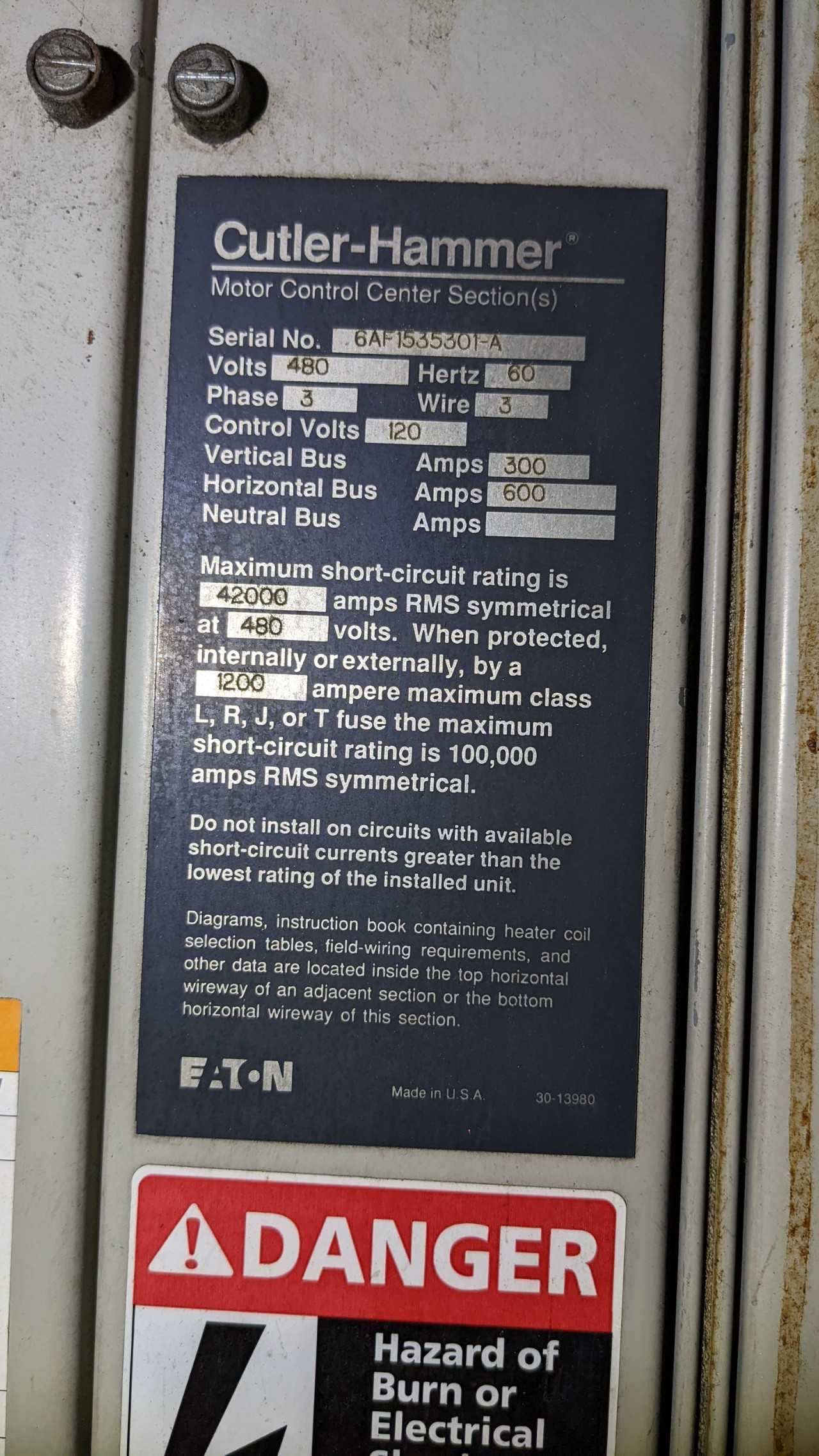 Cutler - Hammer motor control centre - SWITCHGEAR