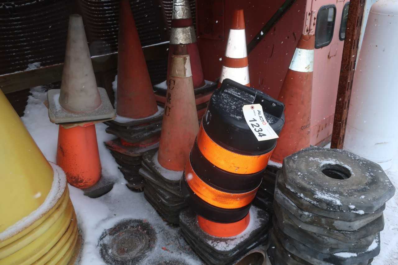 LOT OF ASSORTED SAFETY CONES - TRAILER MOUNTED EQUIPMENT