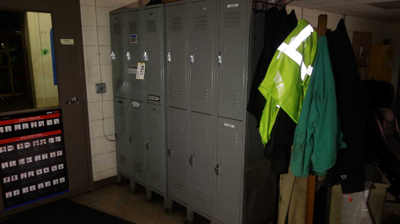 2X SECTIONS OF LOCKERS WITH CONTENTS W/ COAT RACK - TOOL STORAGE